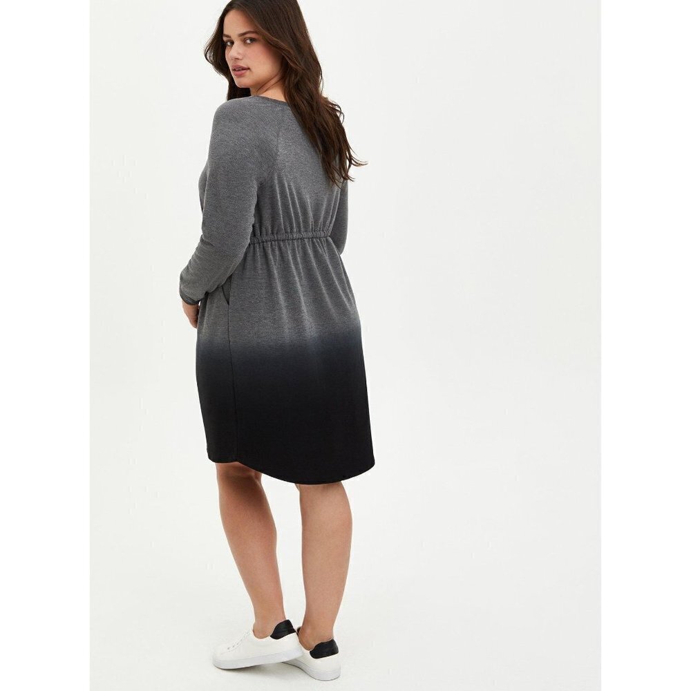 NWT Torrid Size 2 Off-Shoulder Skater Dress French Terry Heather Grey Dip Dye - Picture 3 of 16